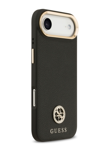 Guess для iPhone Air чехол PU Grained 4G Diamond metal logo Gold camera Hard Black (MagSafe)