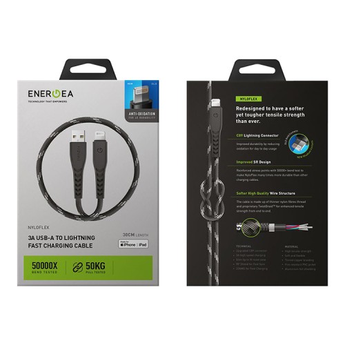 Кабель EnergEA NyloFlex USB-A/Lightning MFi C89 (0.3 м), черный