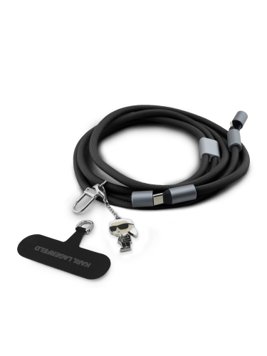 Karl Lagerfeld шнурок на шею Crossbody Nylon cord + Кабель USB-C/C + NFT Karl Ikonik metal charm Grey