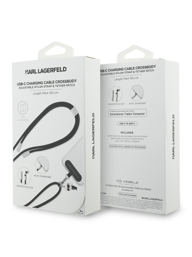 Karl Lagerfeld шнурок на шею Crossbody Nylon cord + Кабель USB-C/C + NFT Karl Ikonik metal charm Grey
