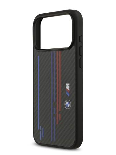 BMW для iPhone 17 Pro Max чехол M-series Kevlar Tricolor Metal logo & Cam Hard Black (MagSafe)