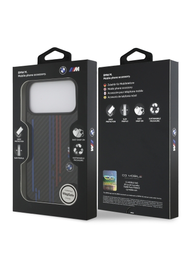 BMW для iPhone 17 Pro Max чехол M-series Kevlar Tricolor Metal logo & Cam Hard Black (MagSafe)