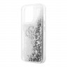 Чехол Guess Liquid glitter 4G Big logo Hard для iPhone 13 Pro, серебристый
