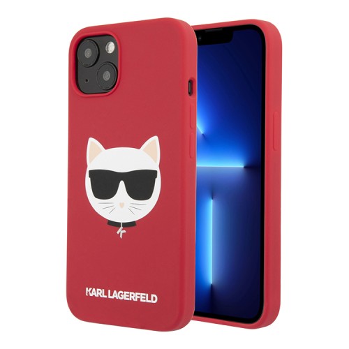 Чехол Karl Lagerfeld Liquid silicone Choupette Hard для iPhone 13, красный