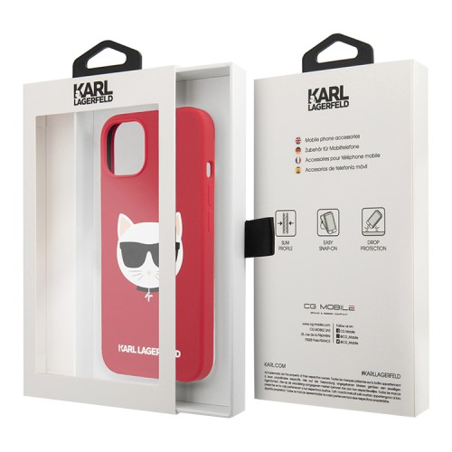 Чехол Karl Lagerfeld Liquid silicone Choupette Hard для iPhone 13, красный