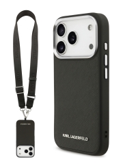 Karl Lagerfeld для iPhone 17 Pro чехол Crossbody Saffiano Metal Cam Hard + Strap Black (MagSafe)