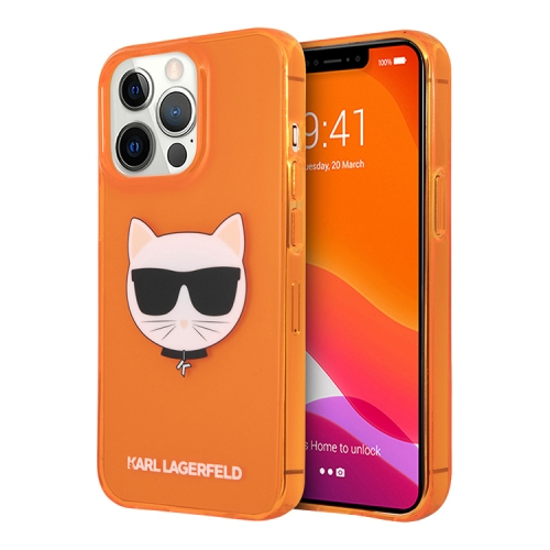 Чехол Karl Lagerfeld TPU FLUO Choupette Hard для iPhone 13 Pro, оранжевый