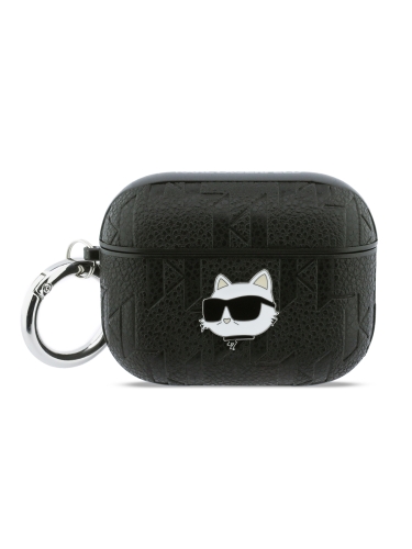 Karl Lagerfeld для Airpods Pro 3 чехол PU Saffiano Monogram with ring NFT Metal Head Choupette Black