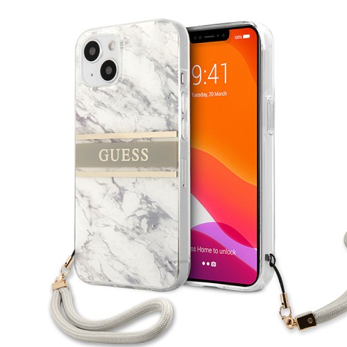 Чехол Guess Marble Hard +Nylon hand cord для iPhone 13, серый