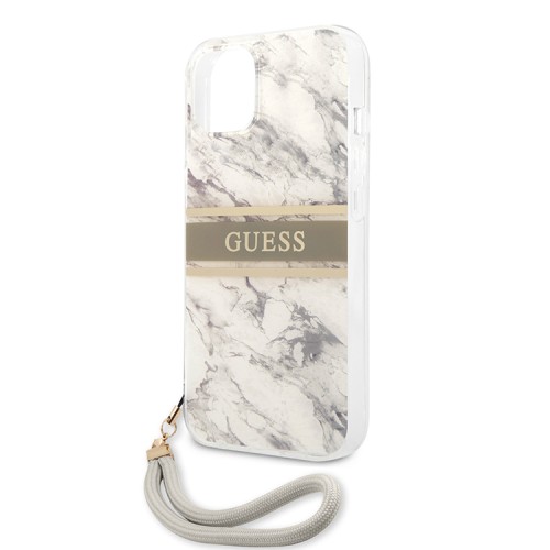 Чехол Guess Marble Hard +Nylon hand cord для iPhone 13, серый