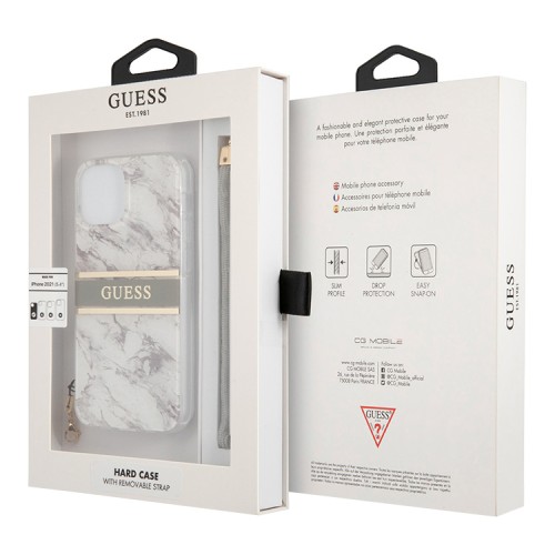 Чехол Guess Marble Hard +Nylon hand cord для iPhone 13, серый