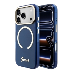 Guess для iPhone 17 Pro Max чехол IML Script Metal logo and Camera Hard Blue (MagSafe)