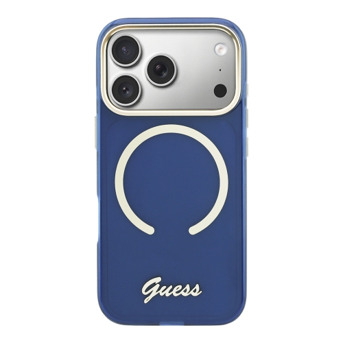 Guess для iPhone 17 Pro Max чехол IML Script Metal logo and Camera Hard Blue (MagSafe)