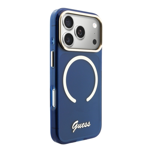 Guess для iPhone 17 Pro Max чехол IML Script Metal logo and Camera Hard Blue (MagSafe)