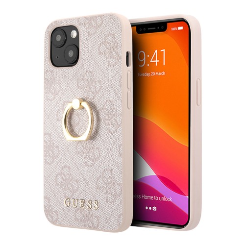 Чехол Guess PU 4G + Ring Hard для iPhone 14, розовый