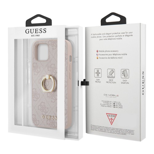 Чехол Guess PU 4G + Ring Hard для iPhone 14, розовый