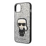 Чехол Lagerfeld Glitter flakes Ikonik patch w Metal logo Hard для iPhone 14, серебристый