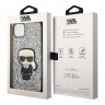 Чехол Lagerfeld Glitter flakes Ikonik patch w Metal logo Hard для iPhone 14, серебристый