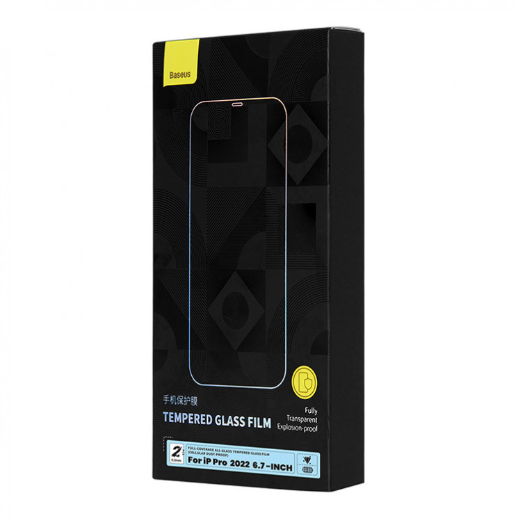 Baseus All-glass (Dust-proof) для iPhone 14 Pro Max (2 шт), черная рамка