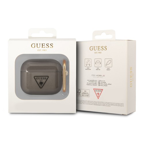 Чехол Guess Translucent Palm Tree с карабином для Airpods 3 (2021), черный