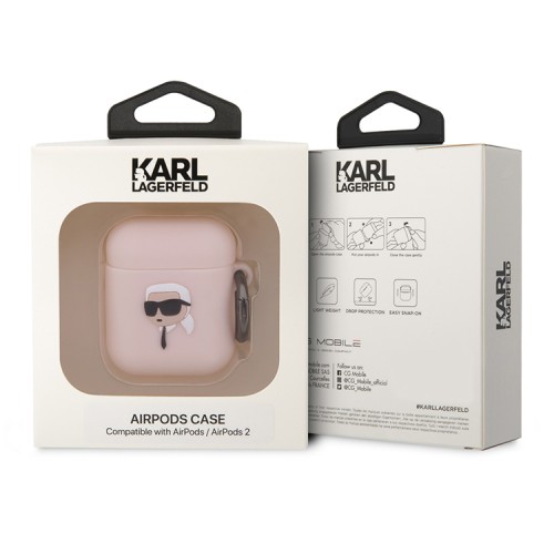 Чехол Lagerfeld Silicone case with ring NFT 3D Karl для Airpods 1/2, розовый