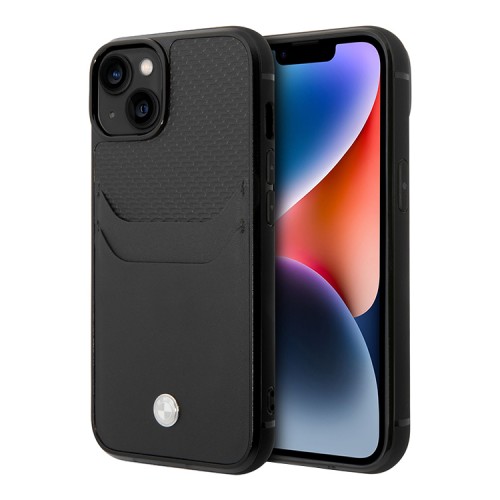 Кожаный чехол BMW Signature leather with cardslot Hard для iPhone 14, черный