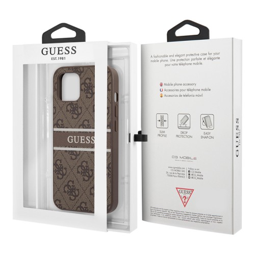 Чехол Guess 4G Stripe printed logo Hard для iPhone 14 Plus, коричневый