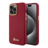 Guess для iPhone 15 Pro Max чехол Liquid silicone Gold metal logo & Camera frame Hard Magenta