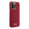 Guess для iPhone 15 Pro Max чехол Liquid silicone Gold metal logo & Camera frame Hard Magenta