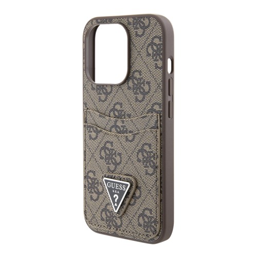 Guess для iPhone 15 Pro чехол PU 4G Double cardslot Triangle metal logo Hard Brown