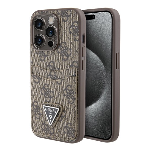 Guess для iPhone 15 Pro чехол PU 4G Double cardslot Triangle metal logo Hard Brown