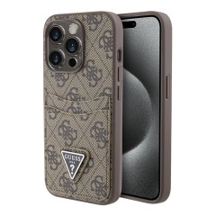Guess для iPhone 15 Pro чехол PU 4G Double cardslot Triangle metal logo Hard Brown
