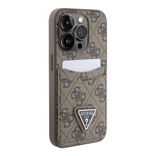 Guess для iPhone 15 Pro чехол PU 4G Double cardslot Triangle metal logo Hard Brown