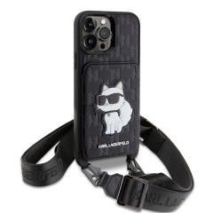 Karl Lagerfeld для iPhone 15 Pro Max чехол Crossbody cardslot PU Saffiano Monogram NFT Choupette Hard Blk