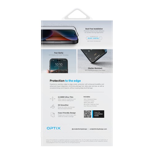 Uniq стекло для iPhone 16 Pro Max OPTIX Clear (+installer) прозрачное без рамки
