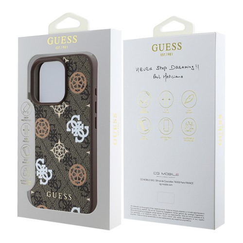 Guess для iPhone 16 Pro Max чехол PU кожа 4G Colored Peony Brown (MagSafe)