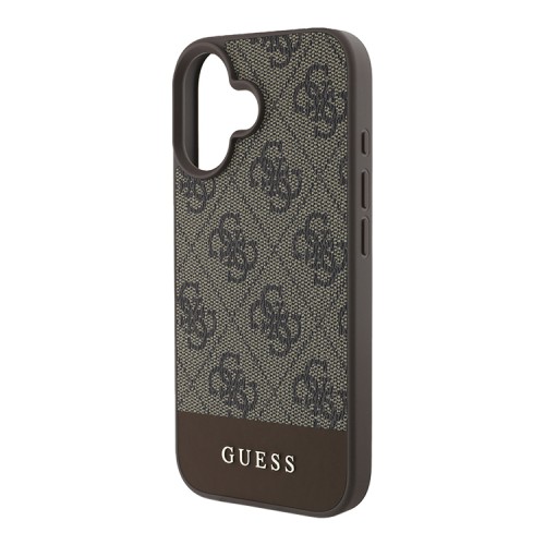 Guess для iPhone 16 чехол PU кожа 4G Bottom stripe Metal logo Brown