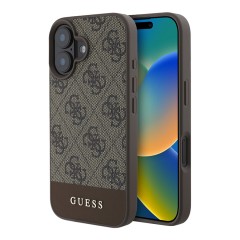 Guess для iPhone 16 чехол PU кожа 4G Bottom stripe Metal logo Brown