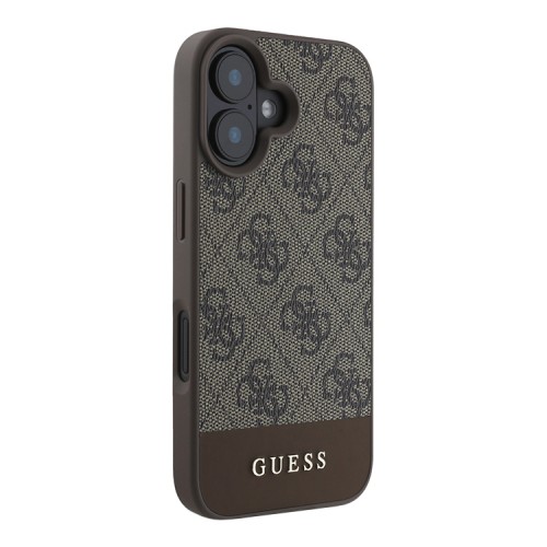 Guess для iPhone 16 чехол PU кожа 4G Bottom stripe Metal logo Brown