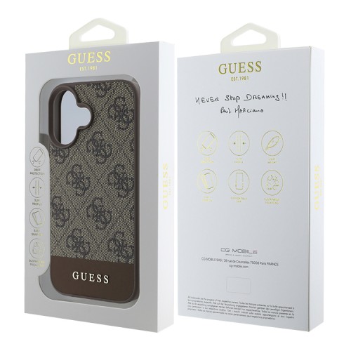 Guess для iPhone 16 чехол PU кожа 4G Bottom stripe Metal logo Brown
