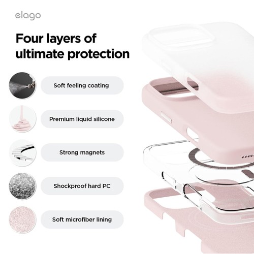 Elago для iPhone 16 Pro чехол Soft silicone (Liquid) Lovely Pink (MagSafe)