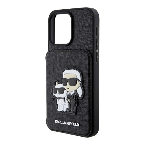 Karl Lagerfeld для iPhone 16 Pro чехол Cardslot Stand PU Saffiano NFT Karl & Choupette Hard Black