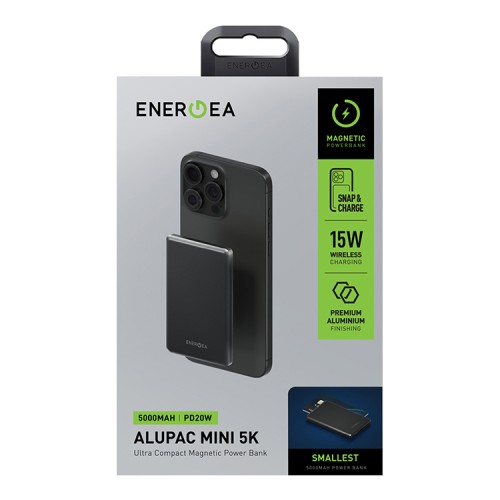 Energea АКБ AluPac MINI 5K, 5000W MagSafe 15W USB-C 20W Ultra Light Aluminium Gunmetal
