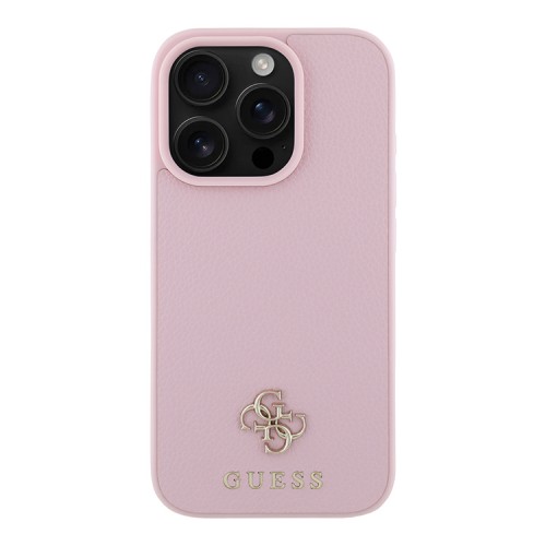 Guess для iPhone 16 Pro чехол PU Grained leather Small 4G metal logo Hard Pink (MagSafe)