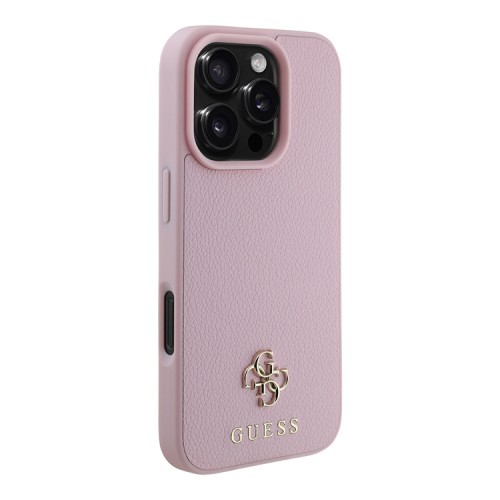 Guess для iPhone 16 Pro чехол PU Grained leather Small 4G metal logo Hard Pink (MagSafe)