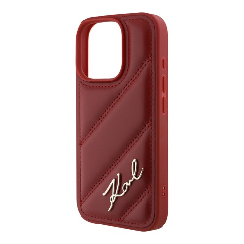 Karl Lagerfeld для iPhone 16 Pro чехол PU Quilted Signature metal logo Hard Red