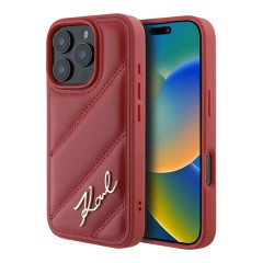 Karl Lagerfeld для iPhone 16 Pro чехол PU Quilted Signature metal logo Hard Red