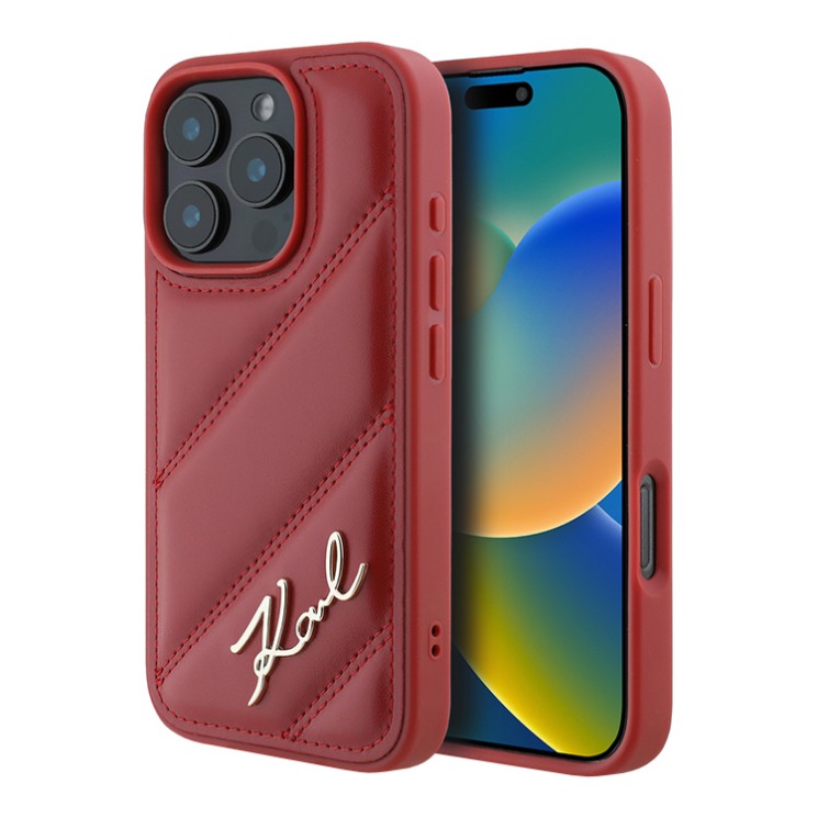 Karl Lagerfeld для iPhone 16 Pro чехол PU Quilted Signature metal logo Hard Red