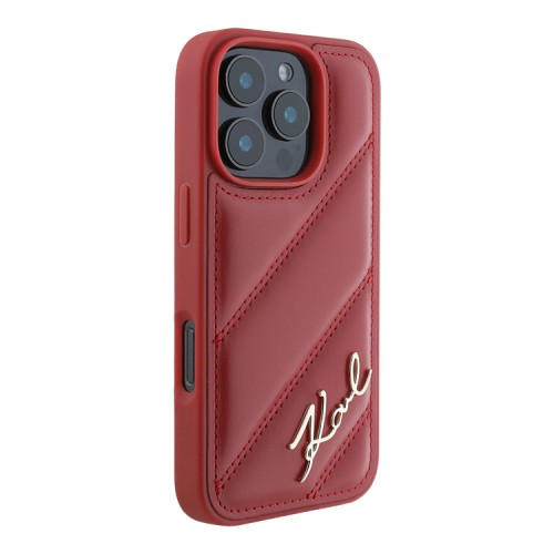 Karl Lagerfeld для iPhone 16 Pro чехол PU Quilted Signature metal logo Hard Red