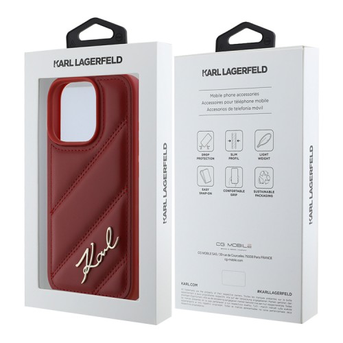 Karl Lagerfeld для iPhone 16 Pro чехол PU Quilted Signature metal logo Hard Red